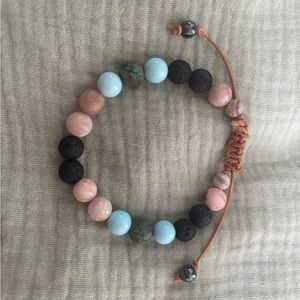 Handmade gemstone bracelet: Opal, turquoise, sunstone, jasper, hematite & lava